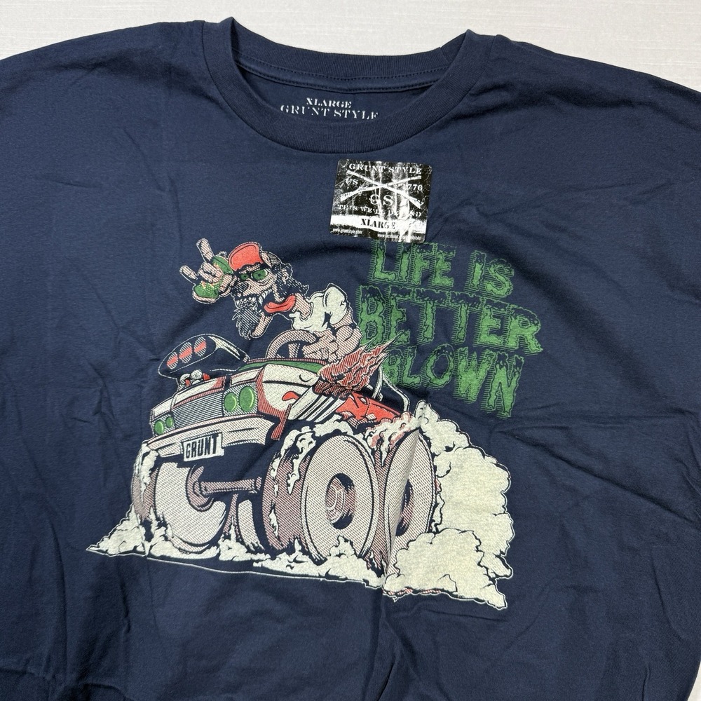 Grunt Style T Shirt Men XL Blue Life is Better Blown Hot Rod Wolfman